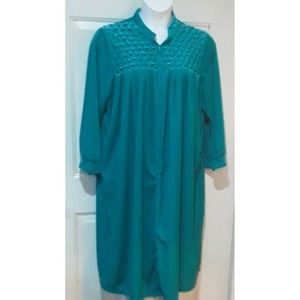 Womens Robe Velour Housecoat Only Necessities Half Zip Green/Aqua Robe,  Sz 1 x